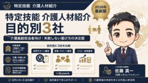 特定技能 介護人材紹介のおすすめ会社を目的別3社で比較するインフォグラフィック｜介護施設担当者向け2026年最新版